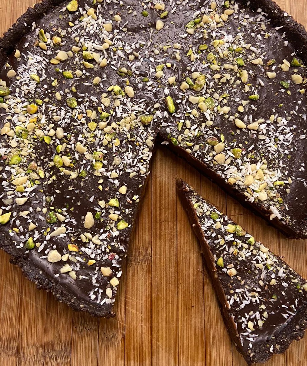 vegan salted caramel chocolate tart jay jalford plant based recipes