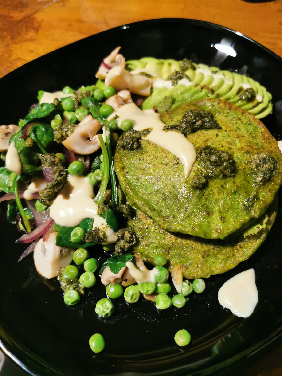 vegan pea pancakes with sauteed mushrooms jay halford plant based recipes